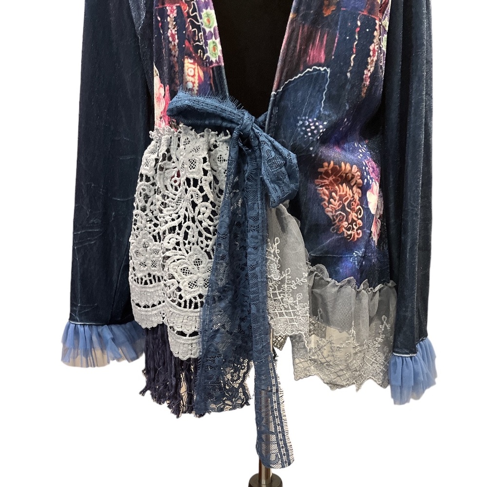 NEW Ursime Vintage Boho Velvet Patchwork Bowknot Long Sleeve Jacket M - Picture 3 of 10